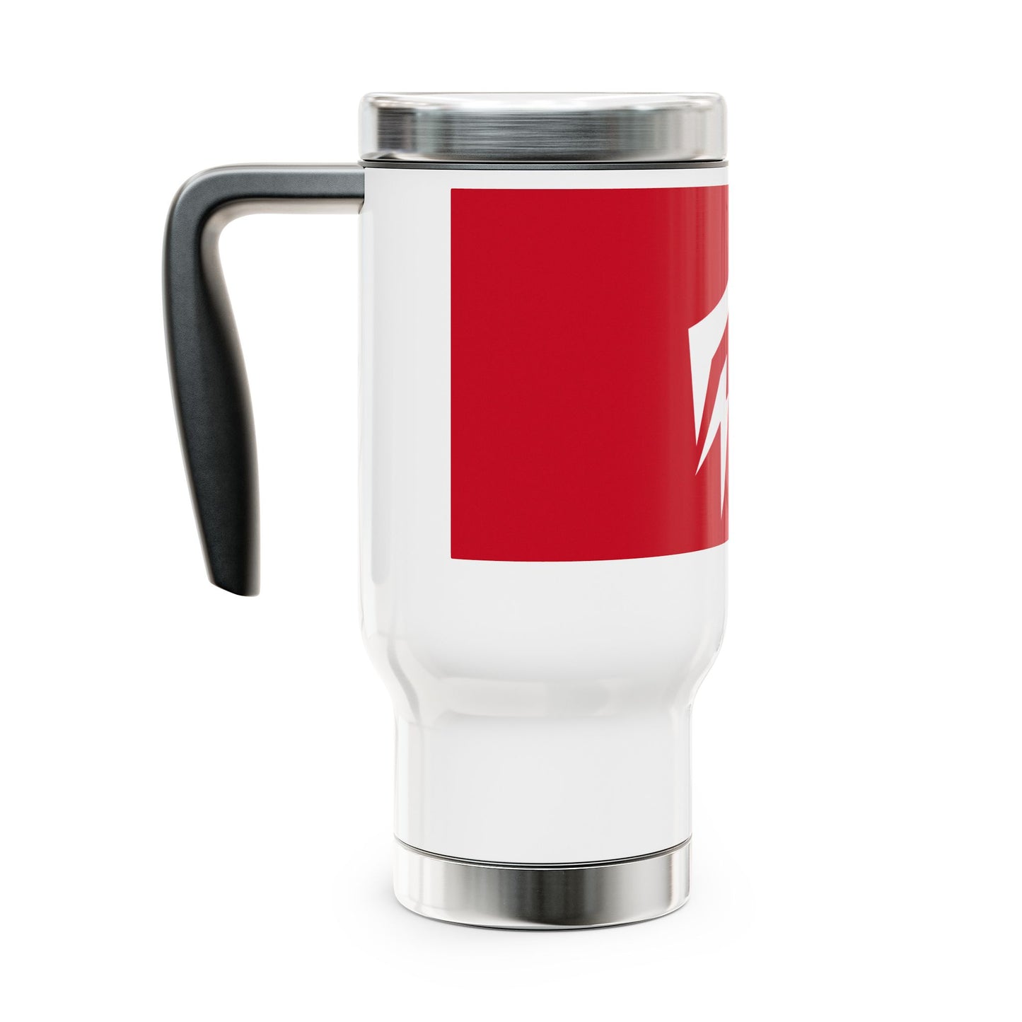 Taza deportiva de viaje de acero inoxidable Flashlander con asa, 14 oz, color rojo oscuro y blanco