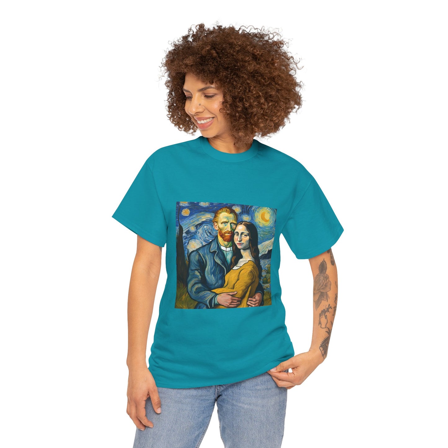 Funny Mona Lisa with Vincent Van Gogh Starry Night - Flashlander Gym Shirt