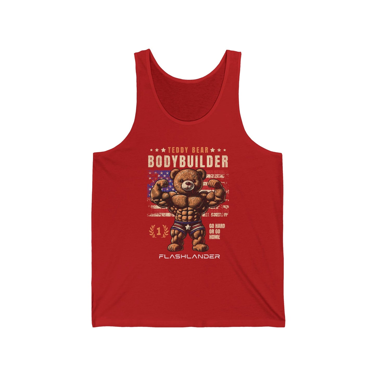 Teddy Bear Bodybuilding American Vintage Gym Flashlander Cotton Unisex Jersey Tank Blue Aqua