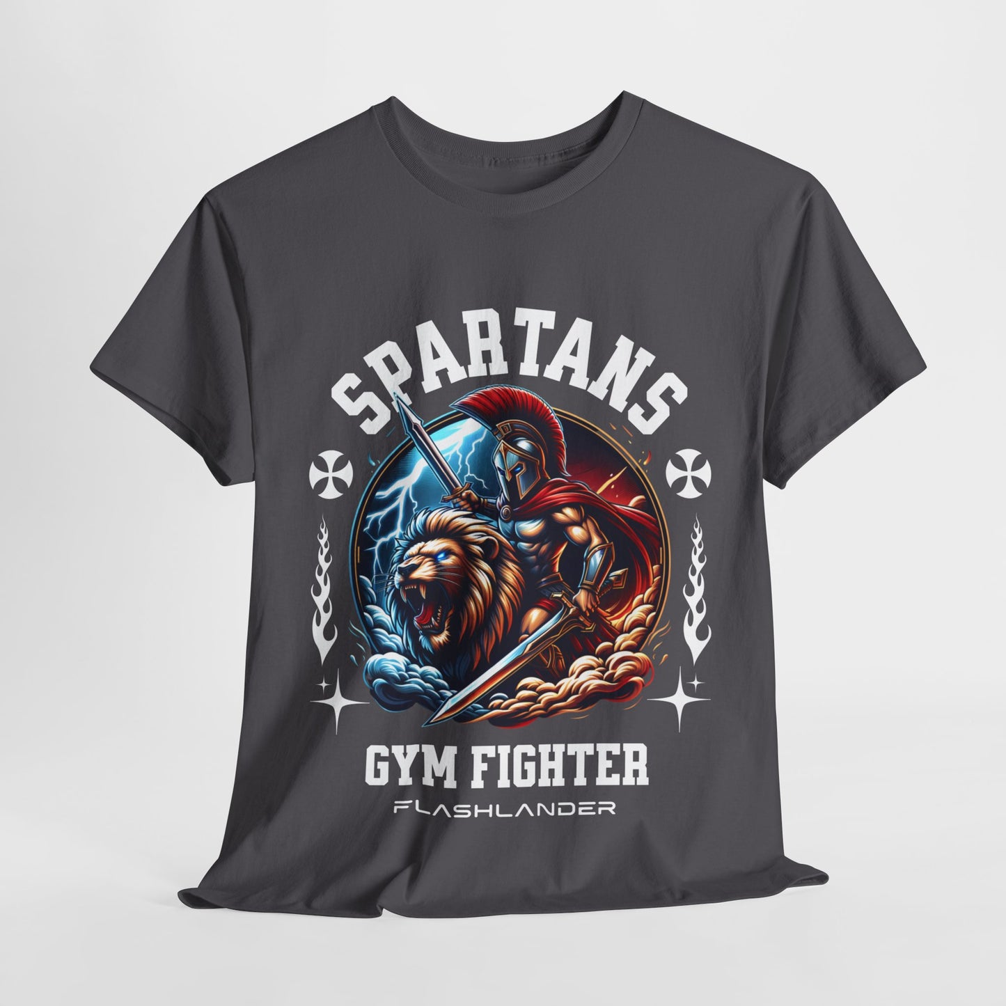 Spartans Gym Fighter Shirt Flashlander Performance T-Shirt Cotton Unisex Charcoal Black Graphic Tee