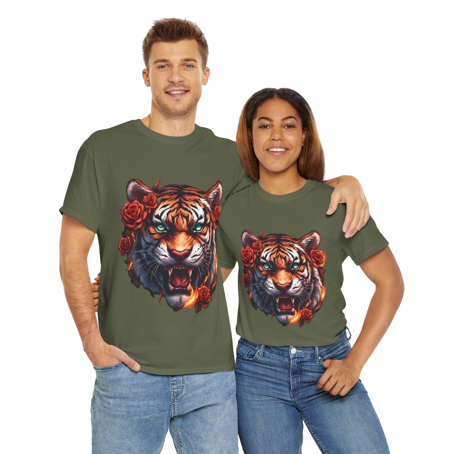 Tiger Flames and Roses T-Shirt Flashlander