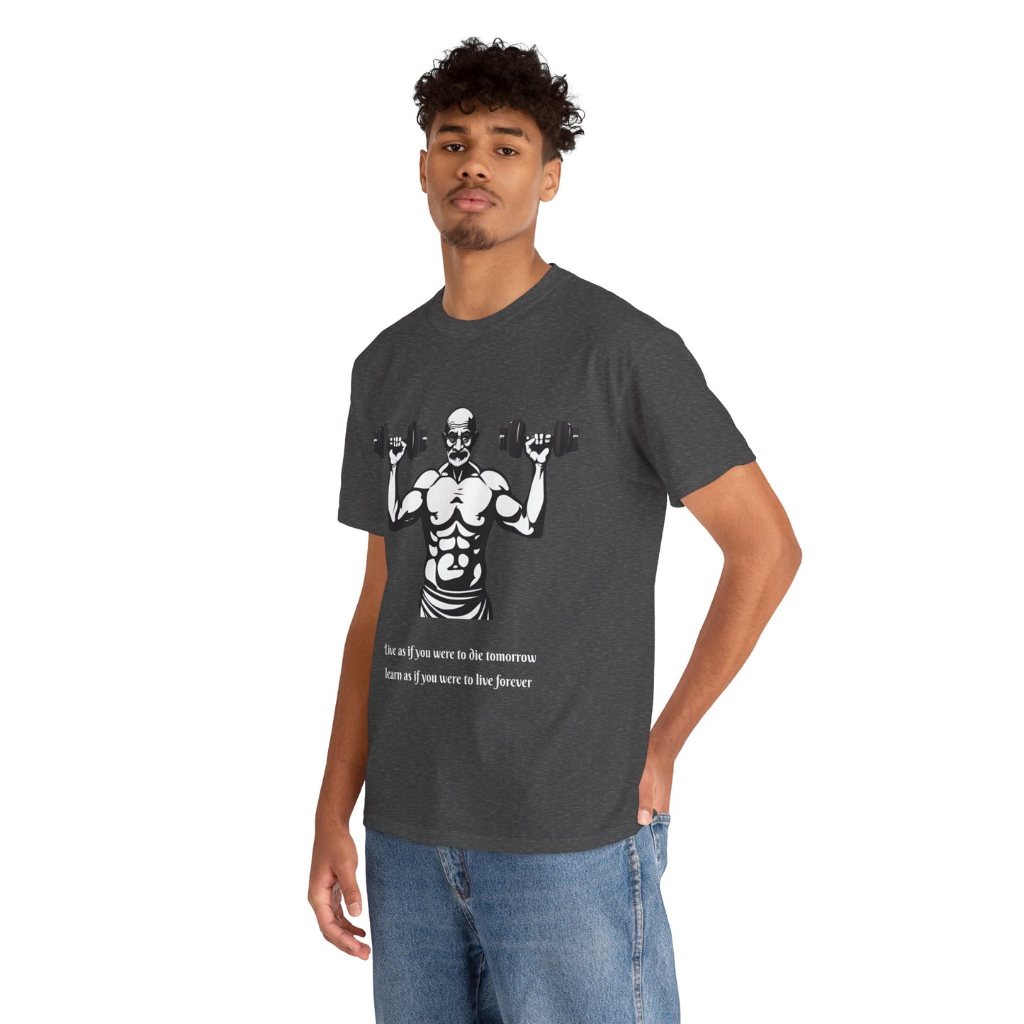 Gandhi Bodybuilder Gym Shirt - Flashlander Live as if you were to die tomorrow, learn as if you were to live forever quote Graphic Tee