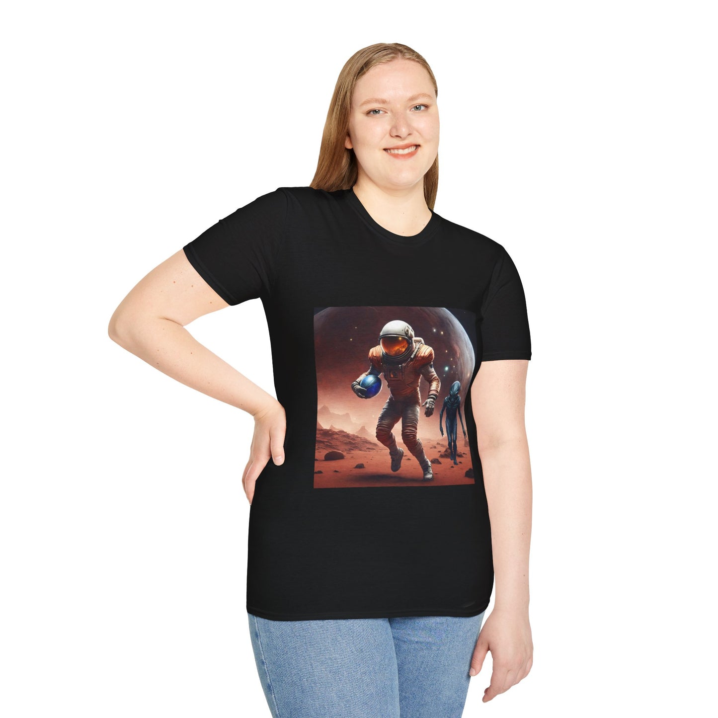 Astronaut and Alien Face Off in Football Gym Shirt Flashlander