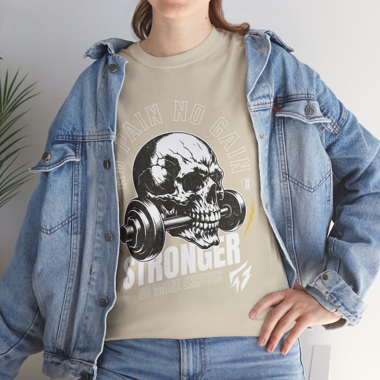 Skull Gym Shirt Flashlander No Pain No Gain Performance T-Shirt Cotton Unisex Charcoal Black Graphic Tee