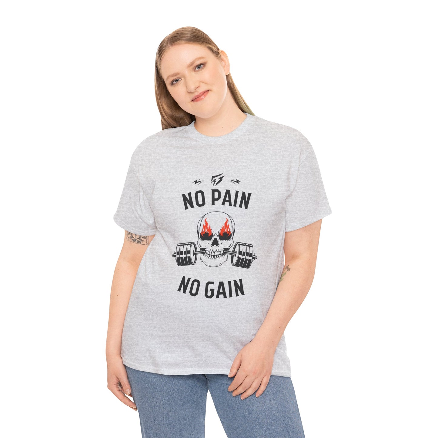 Skull Lifting Flashlander Gym Shirt No Pain No Gain Graphic Tee