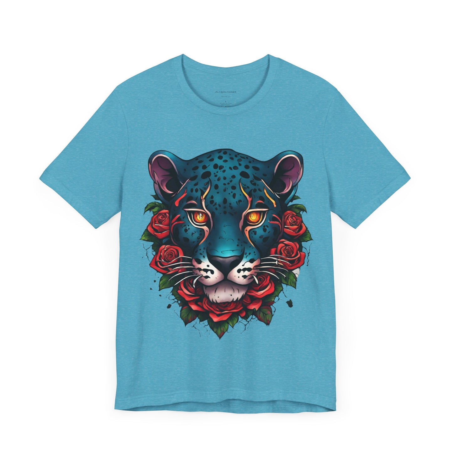 T-shirt graphique unisexe Jaguar Flames and Roses Flashlander