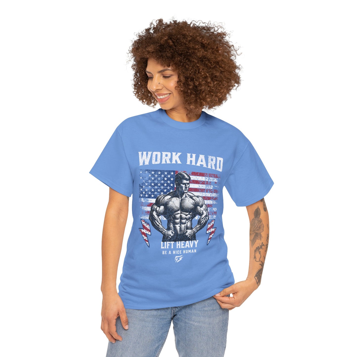 Work Hard Lift Heavy Gym Shirt Flashlander Cotton Unisex Charcoal Black Graphic Tee