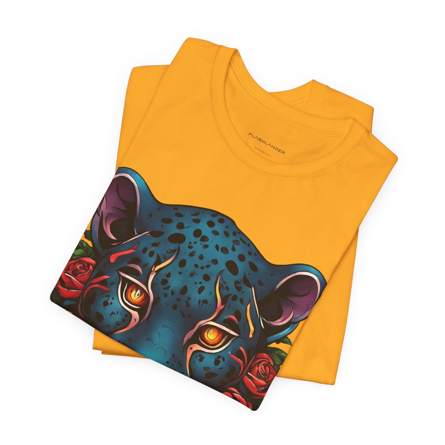 T-shirt graphique unisexe Jaguar Flames and Roses Flashlander