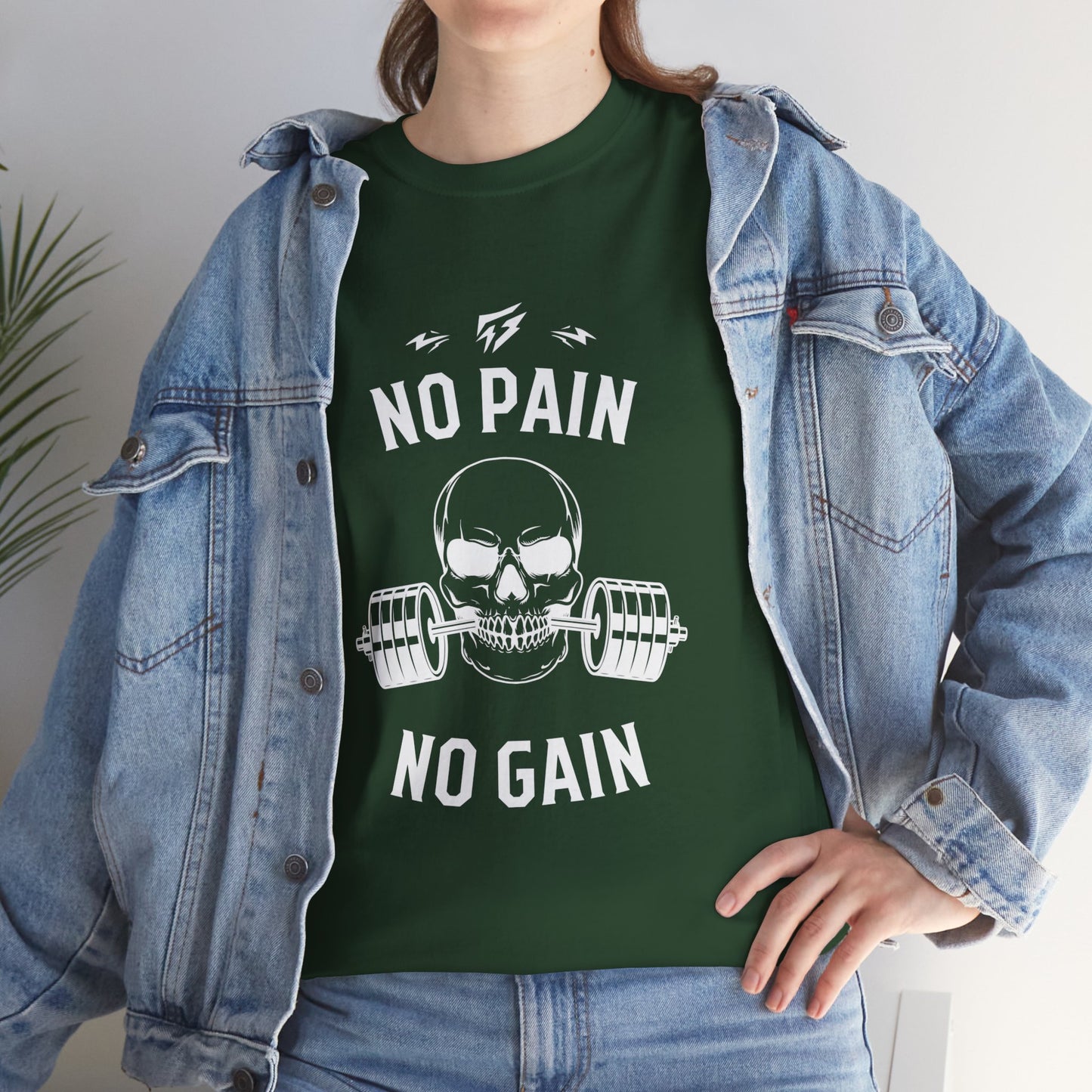 Skull Lifting Flashlander Gym Shirt No Pain No Gain Graphic Tee