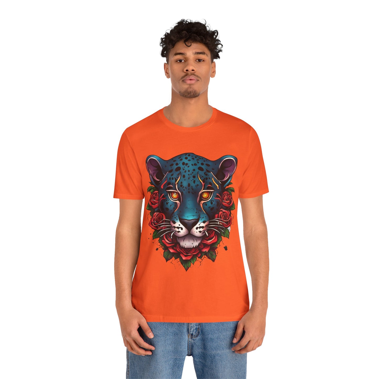 T-shirt graphique unisexe Jaguar Flames and Roses Flashlander