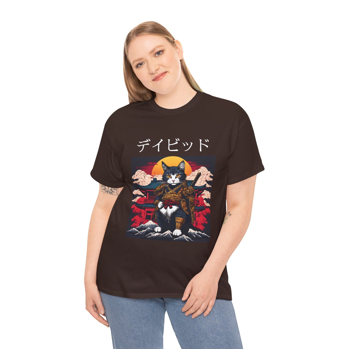 T-shirt japonais personnalisé avec votre nom T-shirt japonais personnalisé T-shirt d'anime de chat samouraï Votre texte Hiragana Katakana Kanji Femmes Hommes T-shirt