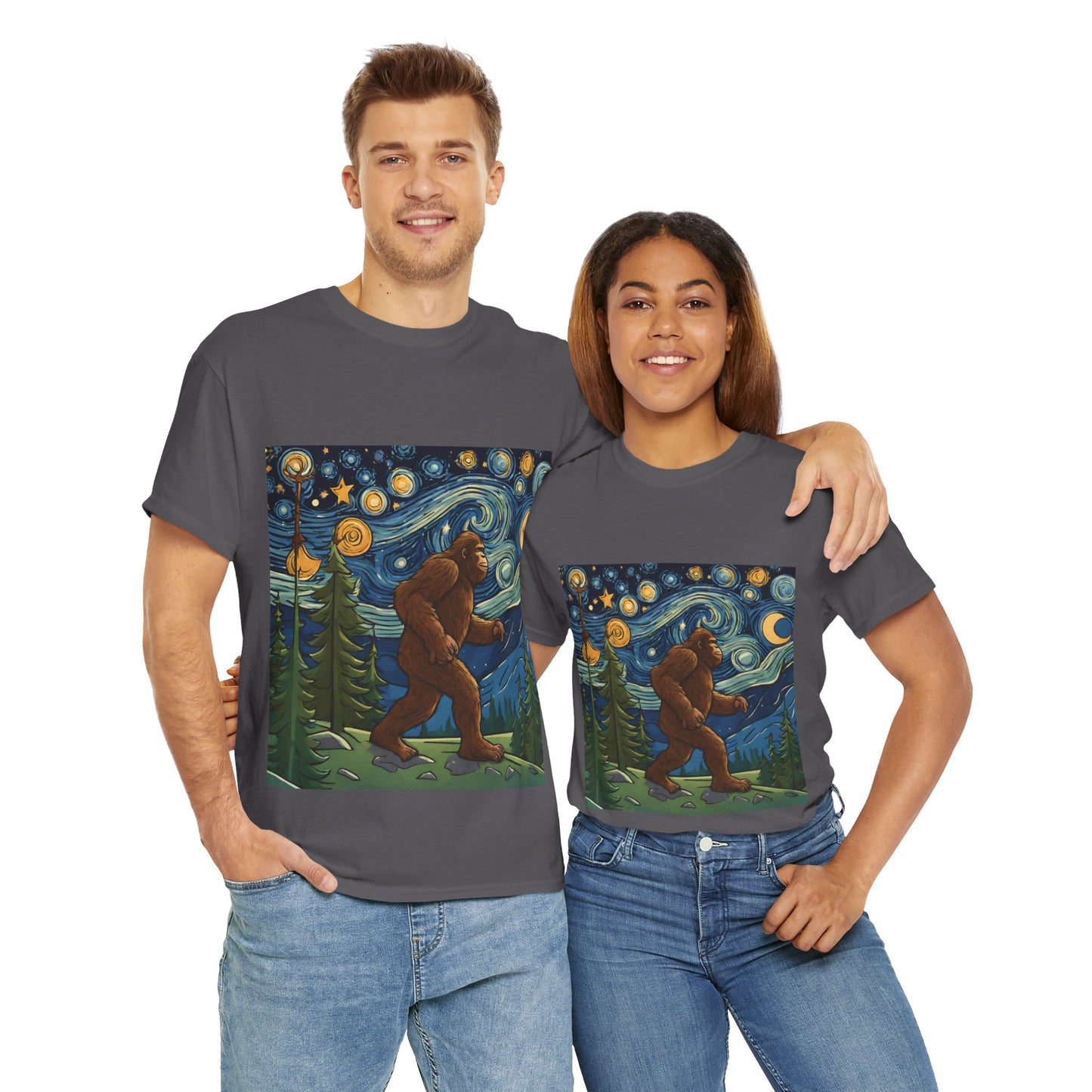 Bigfoot Strolls Through Van Gogh's Starry Night - Flashlander Gym Shirt