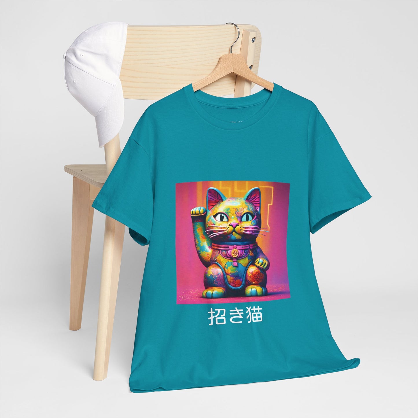 Camiseta de gimnasia Flashlander con el gato de la suerte japonés Manekineko y nombre japonés personalizado