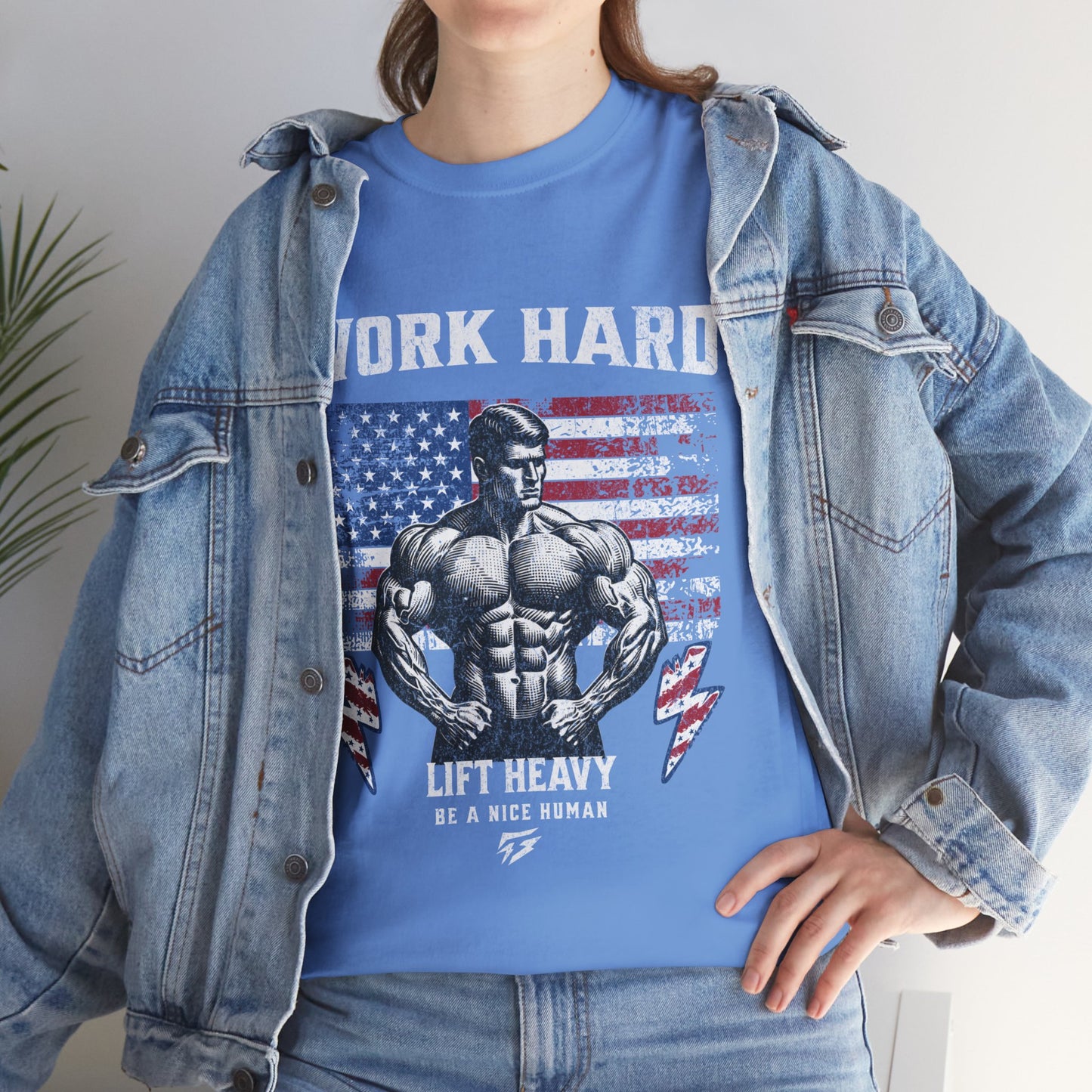 Work Hard Lift Heavy Gym Shirt Flashlander Cotton Unisex Charcoal Black Graphic Tee