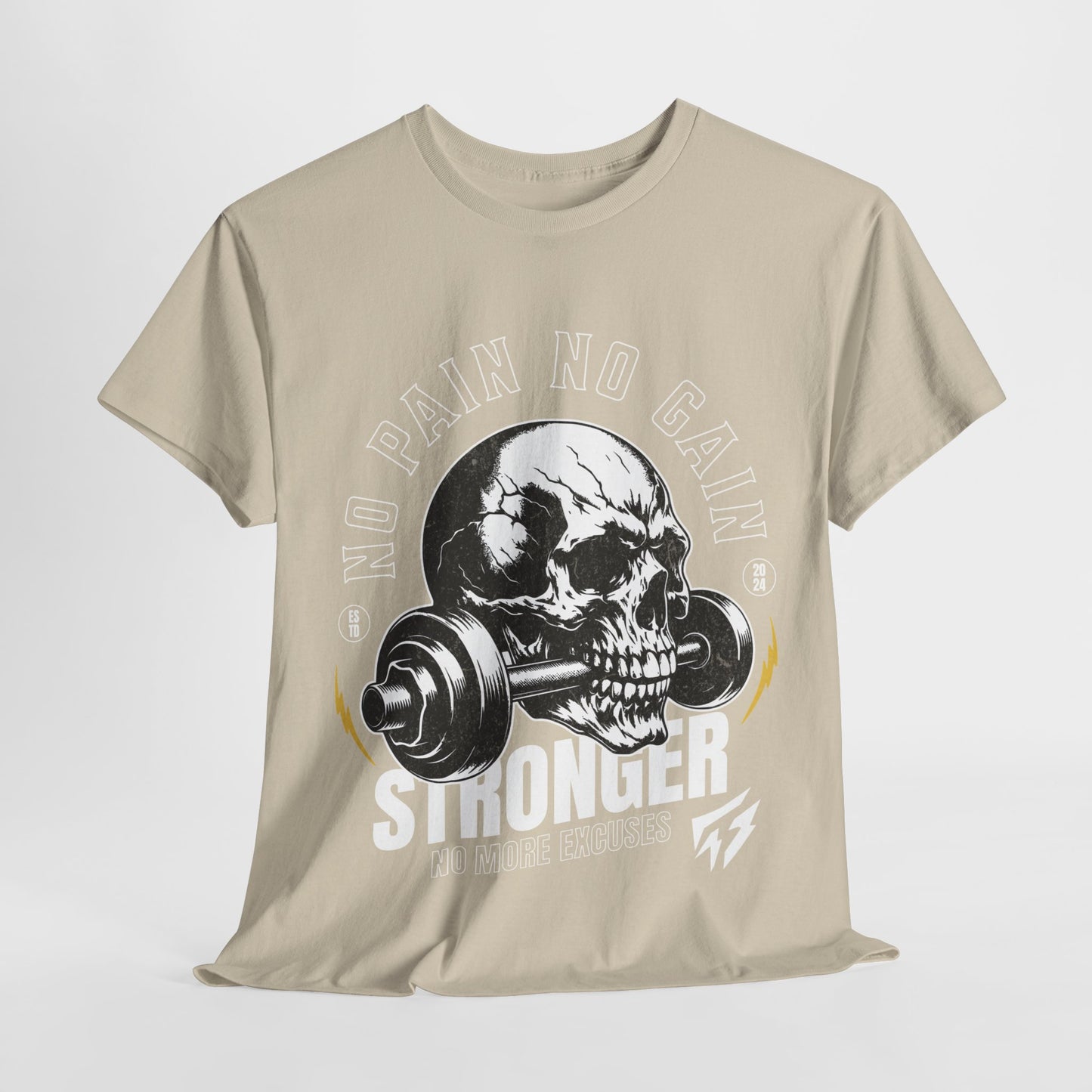 Skull Gym Shirt Flashlander No Pain No Gain Performance T-Shirt Cotton Unisex Charcoal Black Graphic Tee