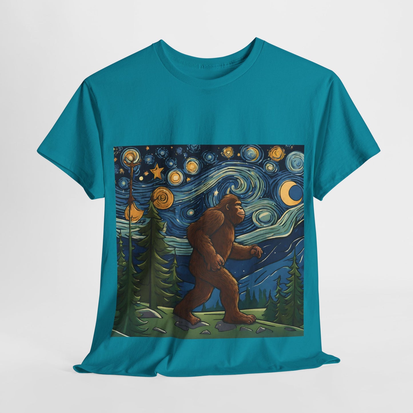 Bigfoot Strolls Through Van Gogh's Starry Night - Flashlander Gym Shirt