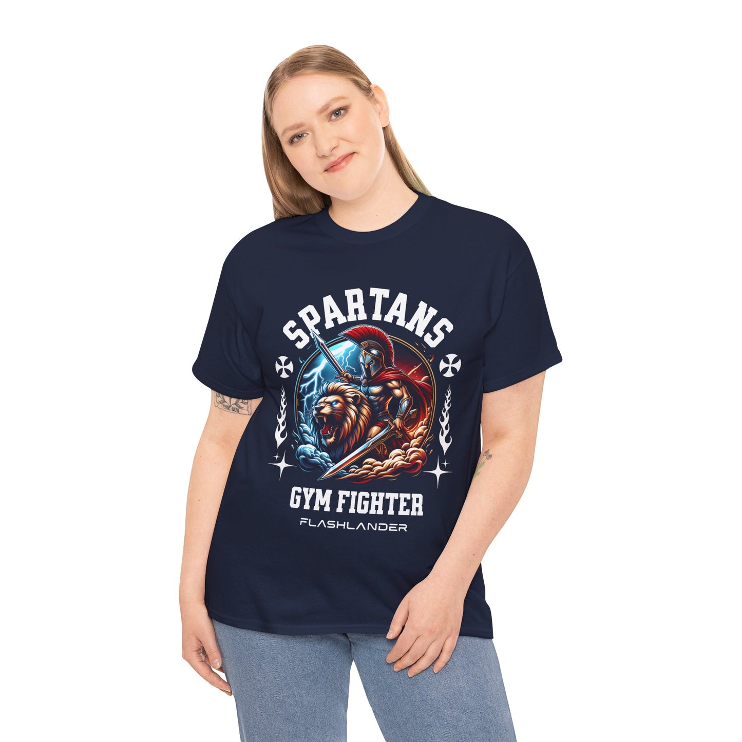 Spartans Gym Fighter Shirt Flashlander Performance T-Shirt Cotton Unisex Charcoal Black Graphic Tee