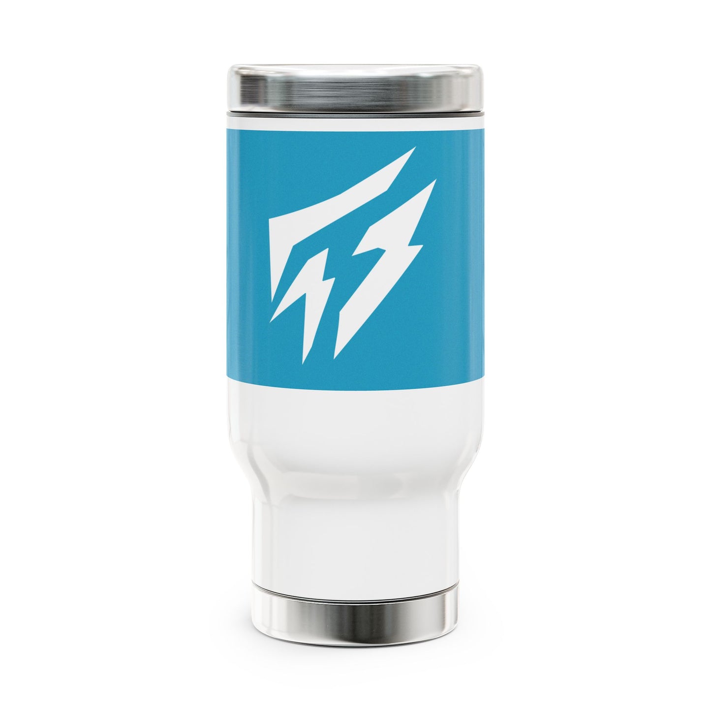 Flashlander Stainless Steel Travel Sports Mug with Handle 14oz Blue Aqua Turquoise and White