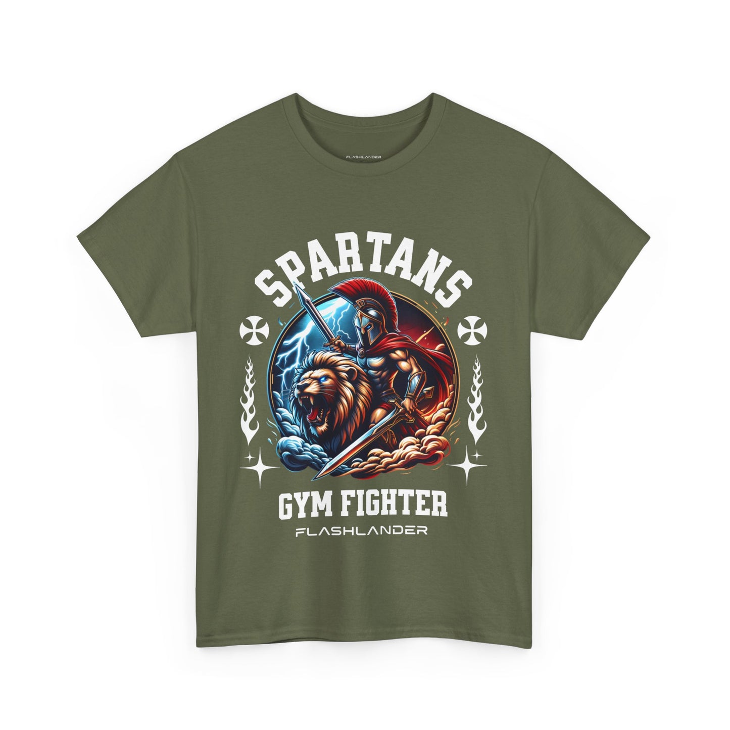 Spartans Gym Fighter Shirt Flashlander Performance T-Shirt Cotton Unisex Charcoal Black Graphic Tee