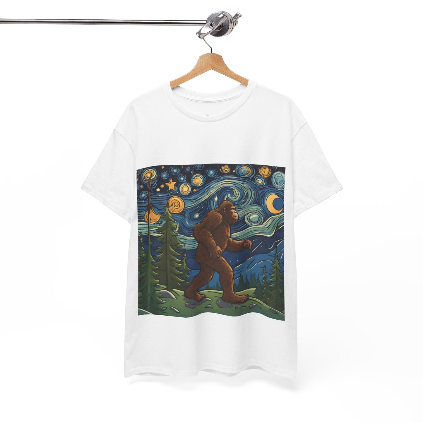 Bigfoot Strolls Through Van Gogh's Starry Night - Flashlander Gym Shirt