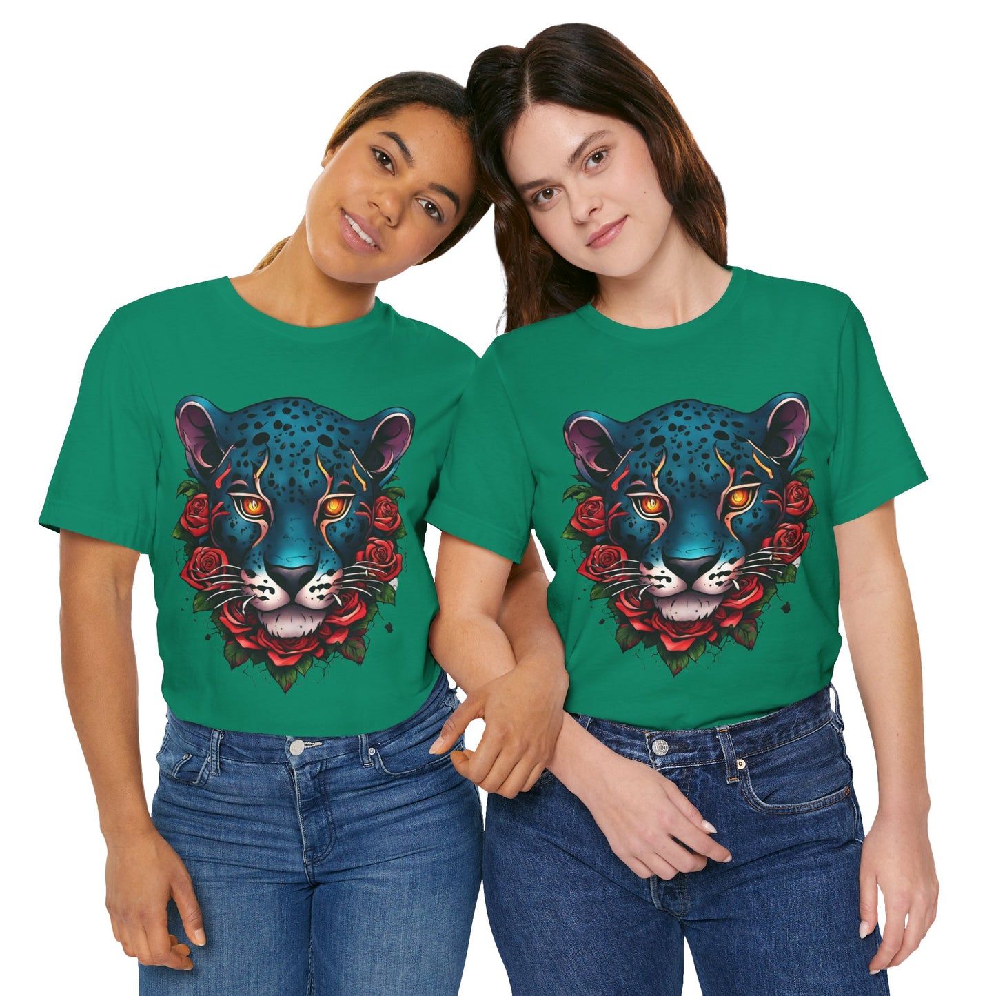 T-shirt graphique unisexe Jaguar Flames and Roses Flashlander