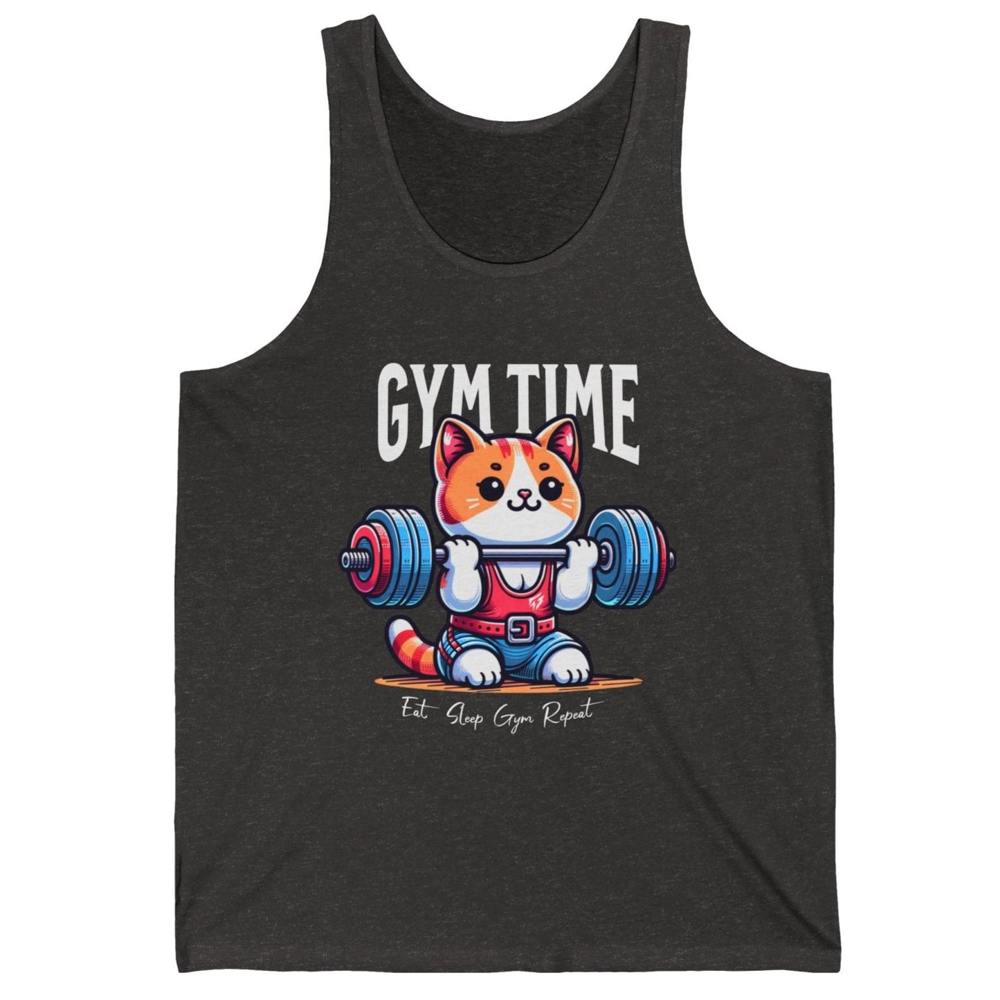 Cute Cat Gym Time Gym Jersey Tank Flashlander Gym Kitty Cotton Unisex Charcoal Black