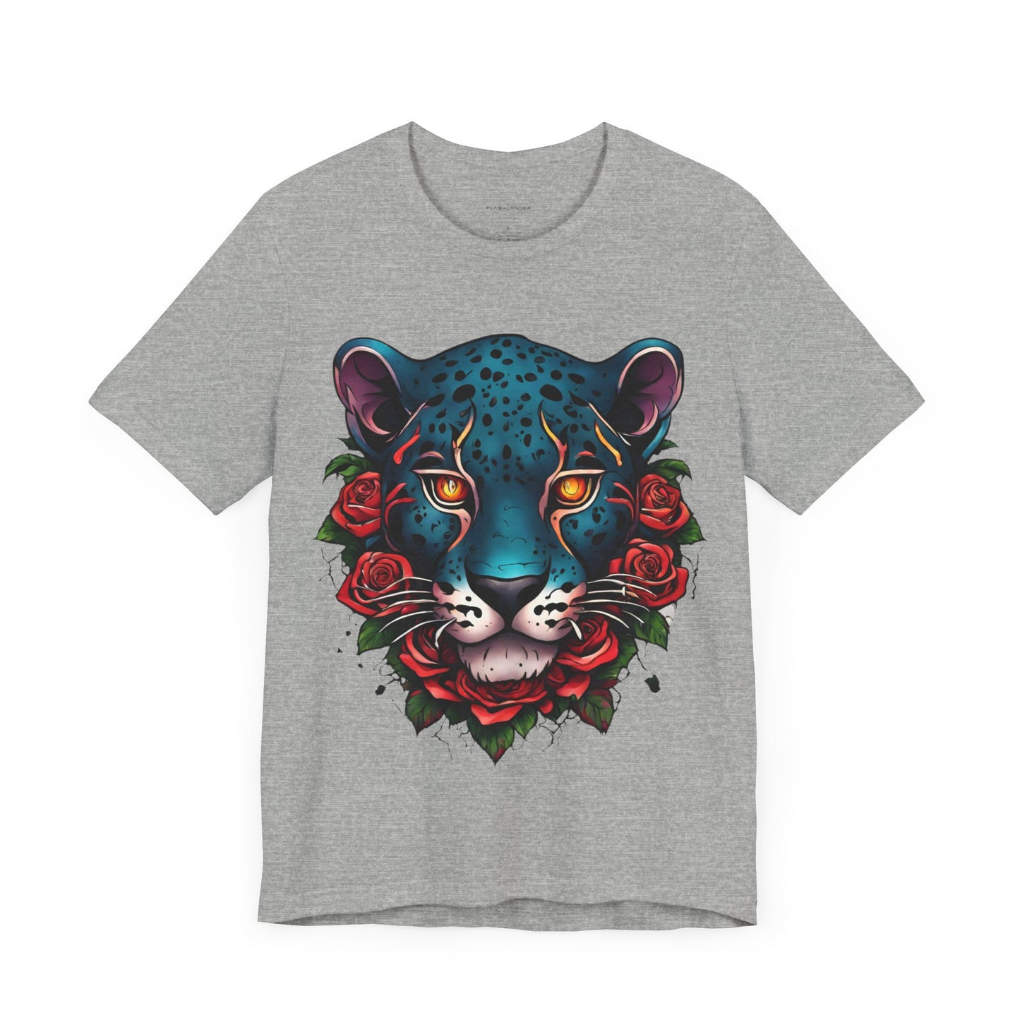 T-shirt graphique unisexe Jaguar Flames and Roses Flashlander