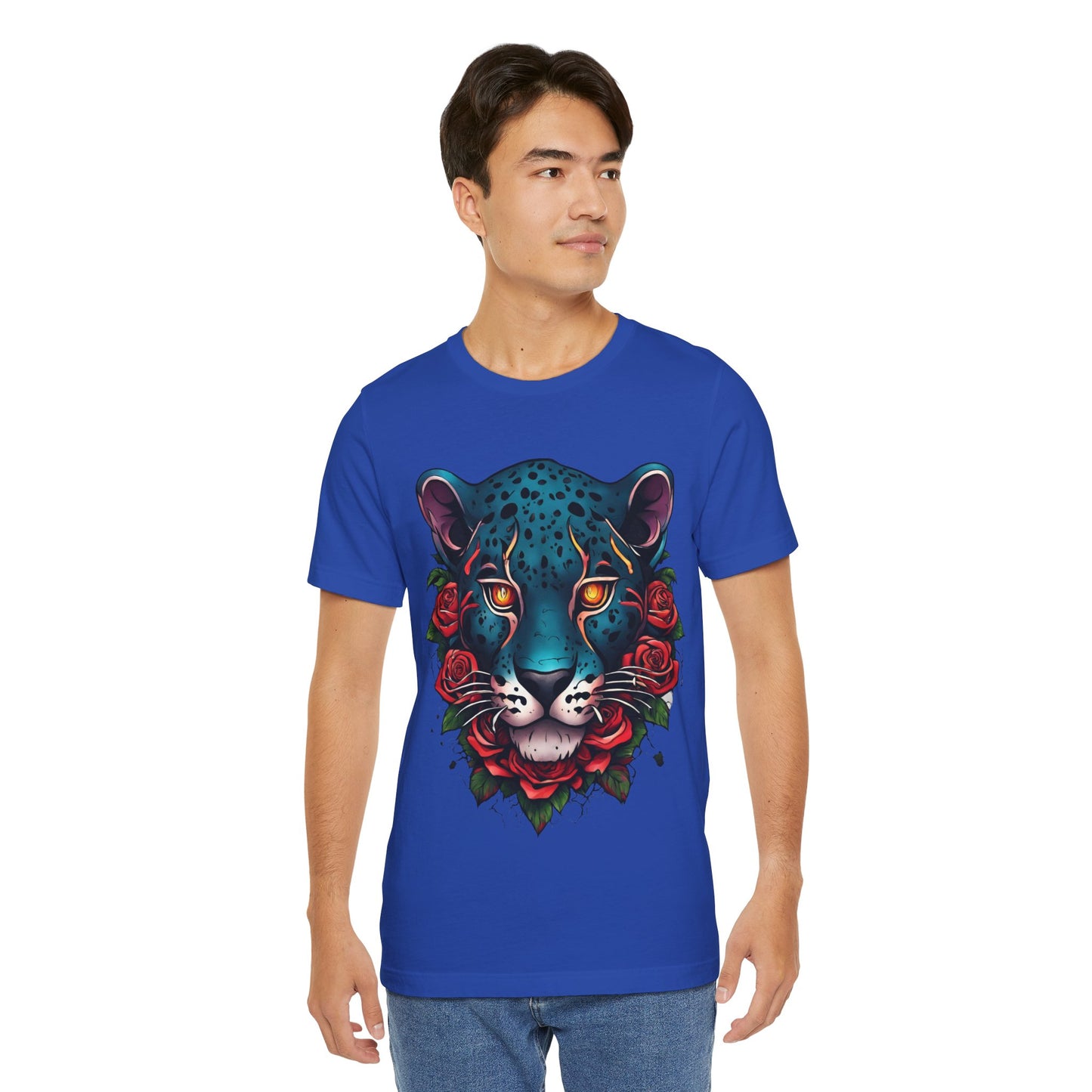 T-shirt graphique unisexe Jaguar Flames and Roses Flashlander