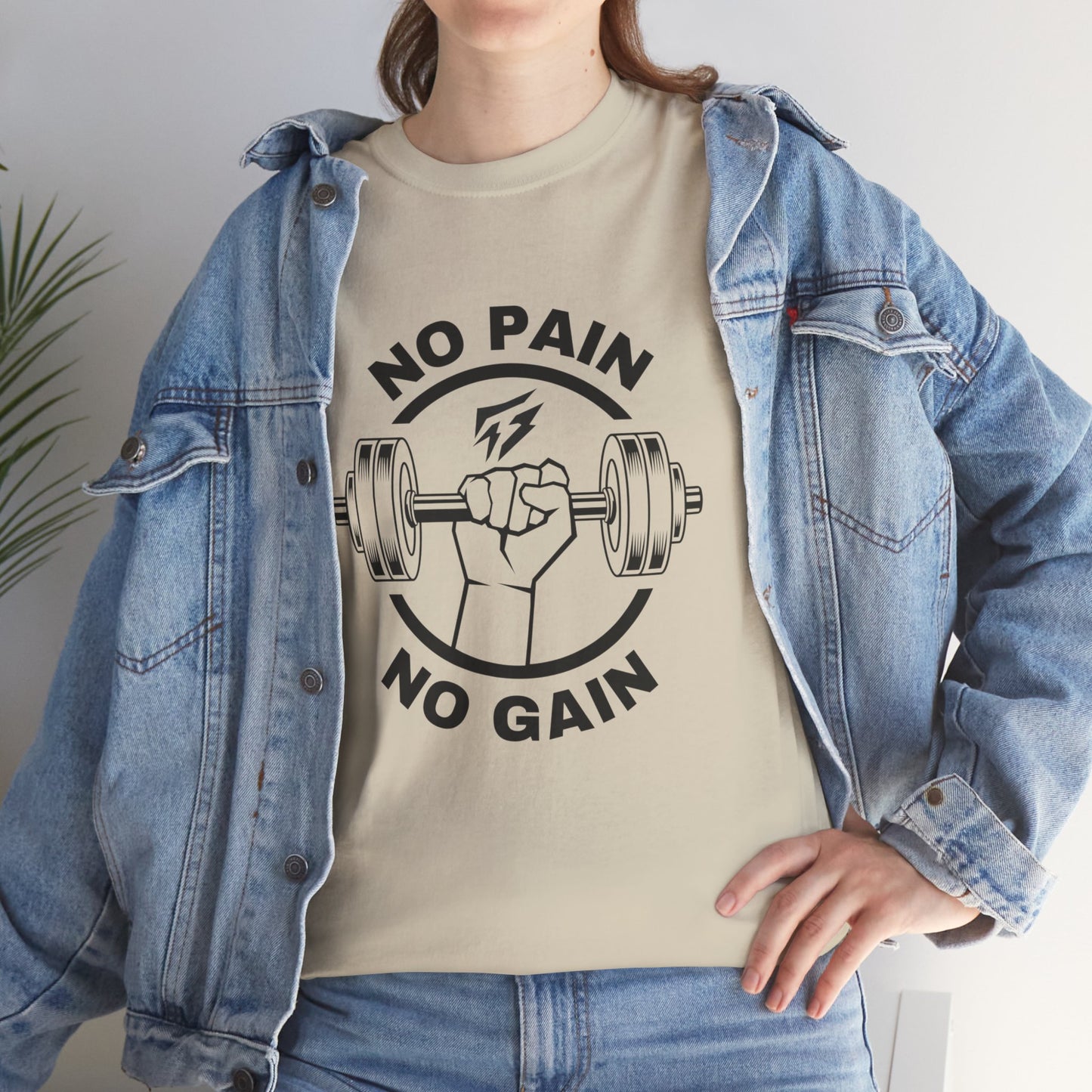 T-shirt de sport Lifting Flashlander avec citation « No Pain No Gain »