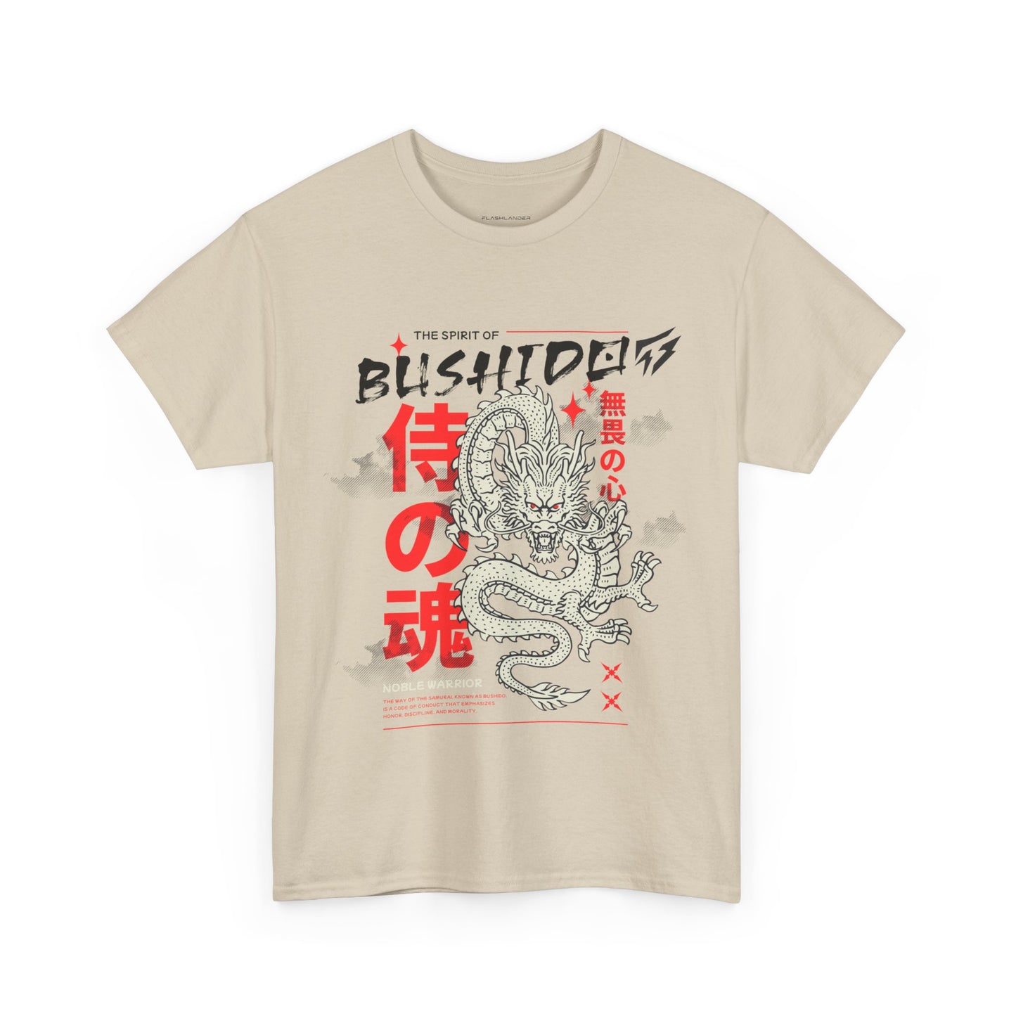 Dragon Gym Shirt The Spirit of Bushido T-Shirt Flashlander Cotton Unisex Charcoal Black Graphic Tee