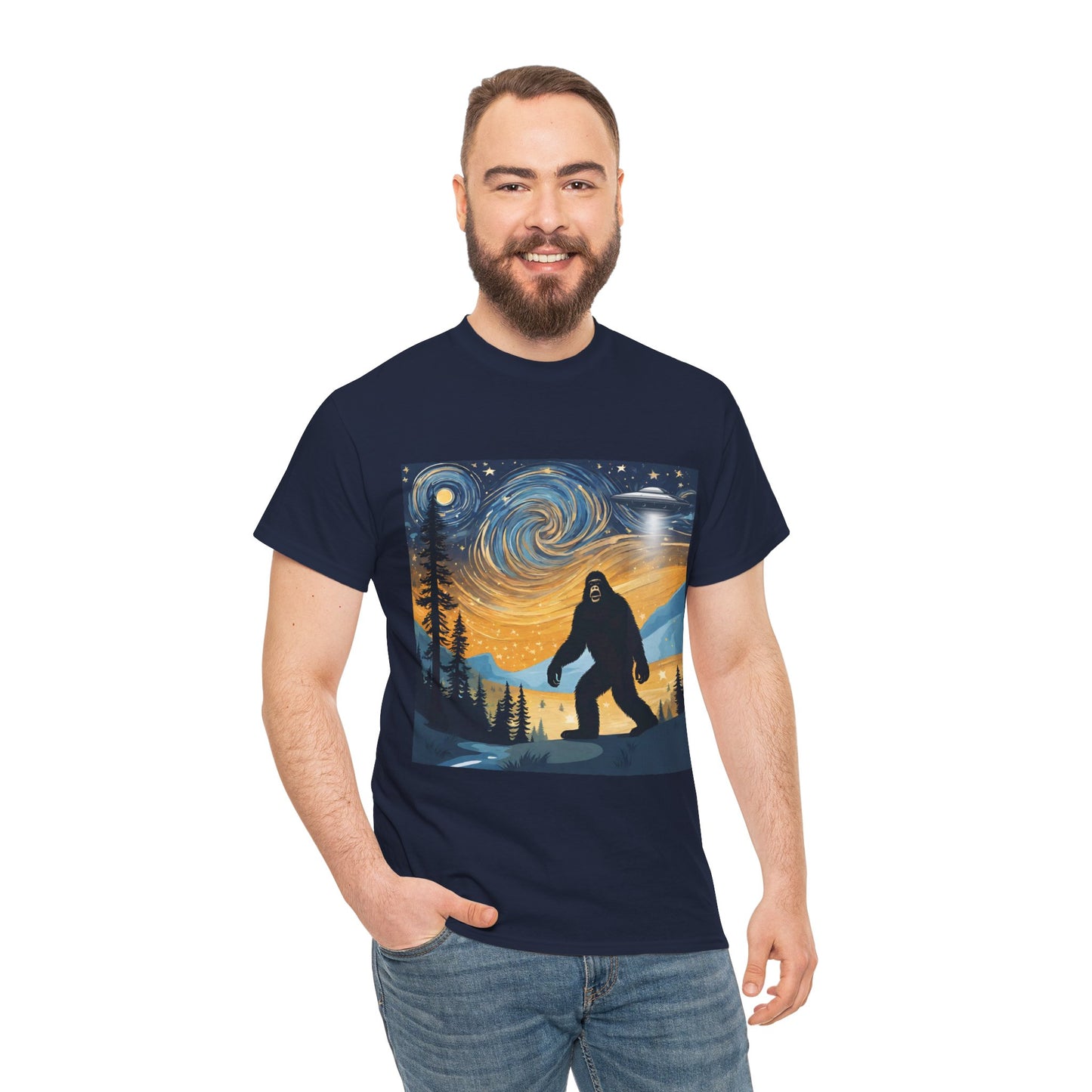 Funny Starry Night Stroll Bigfoot Encounters UFO Abduction - Flashlander Gym Shirt