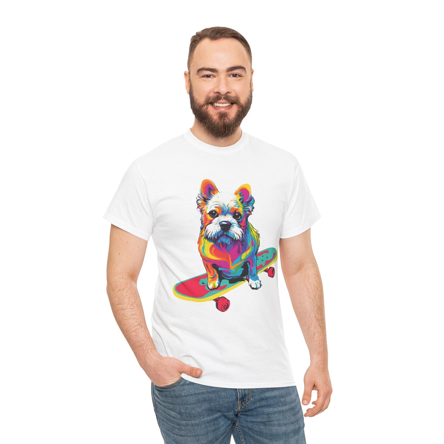 T-shirt de sport Flashlander avec chien skateboardant Pop Art