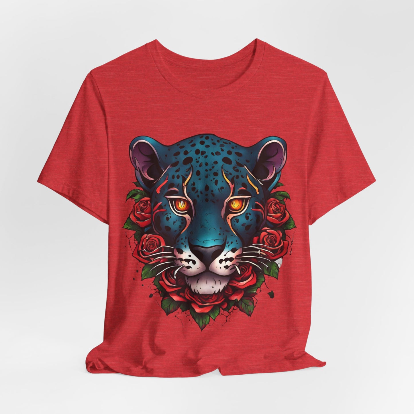 T-shirt graphique unisexe Jaguar Flames and Roses Flashlander