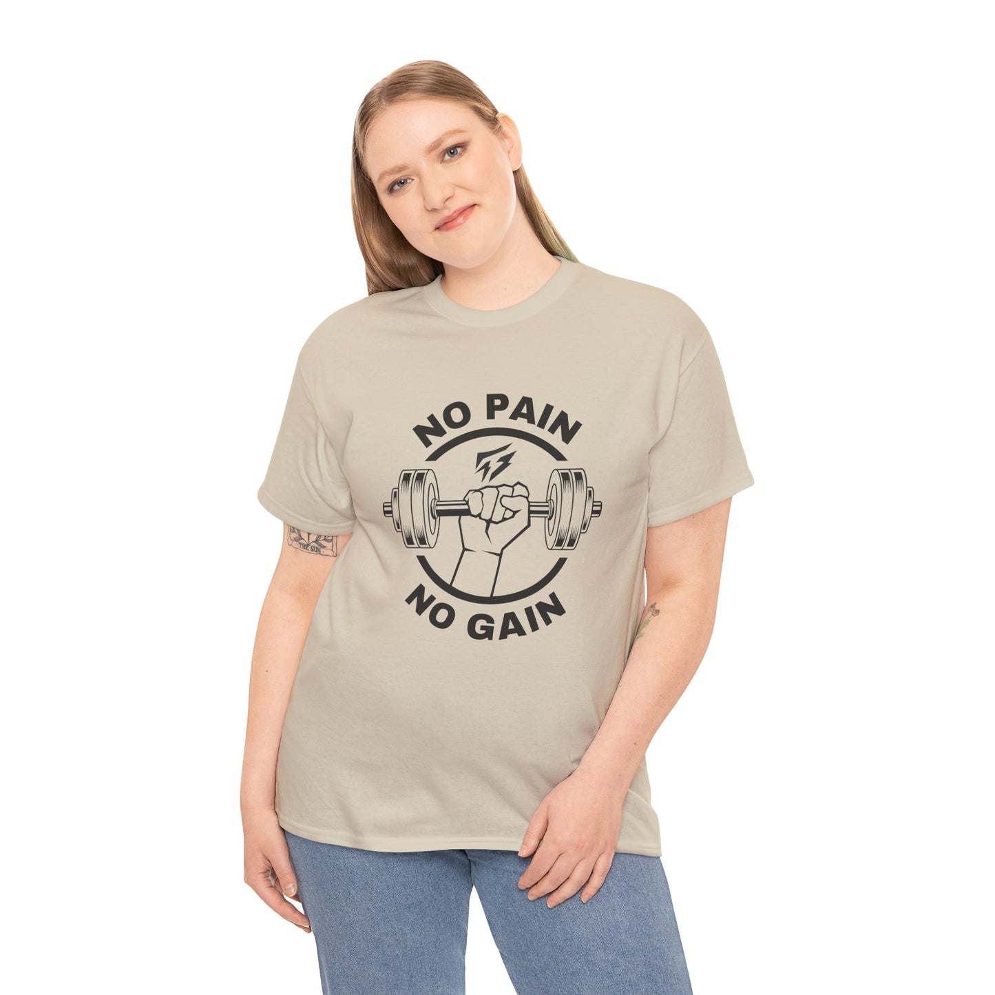 T-shirt de sport Lifting Flashlander avec citation « No Pain No Gain »