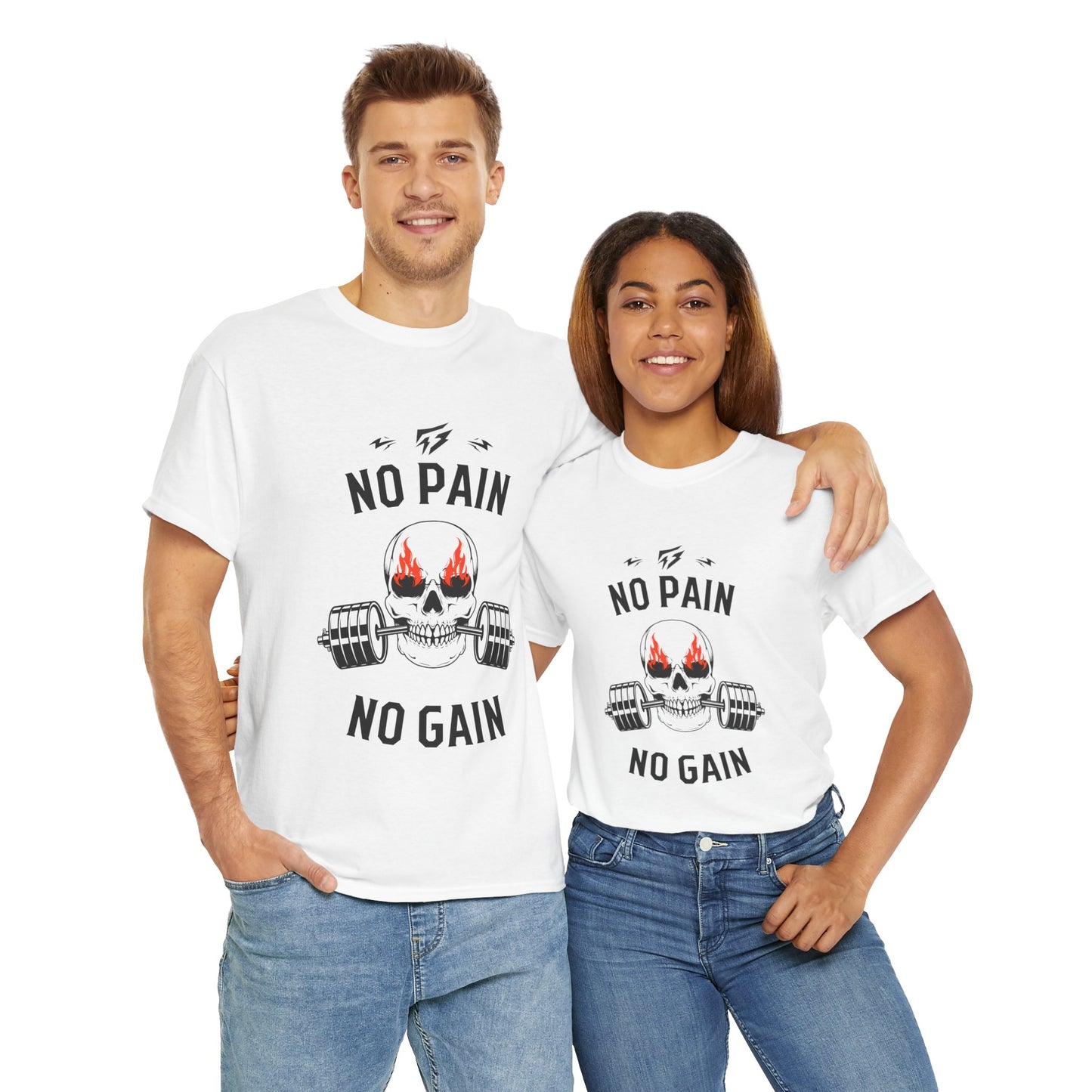 Skull Lifting Flashlander Gym Shirt No Pain No Gain Graphic Tee