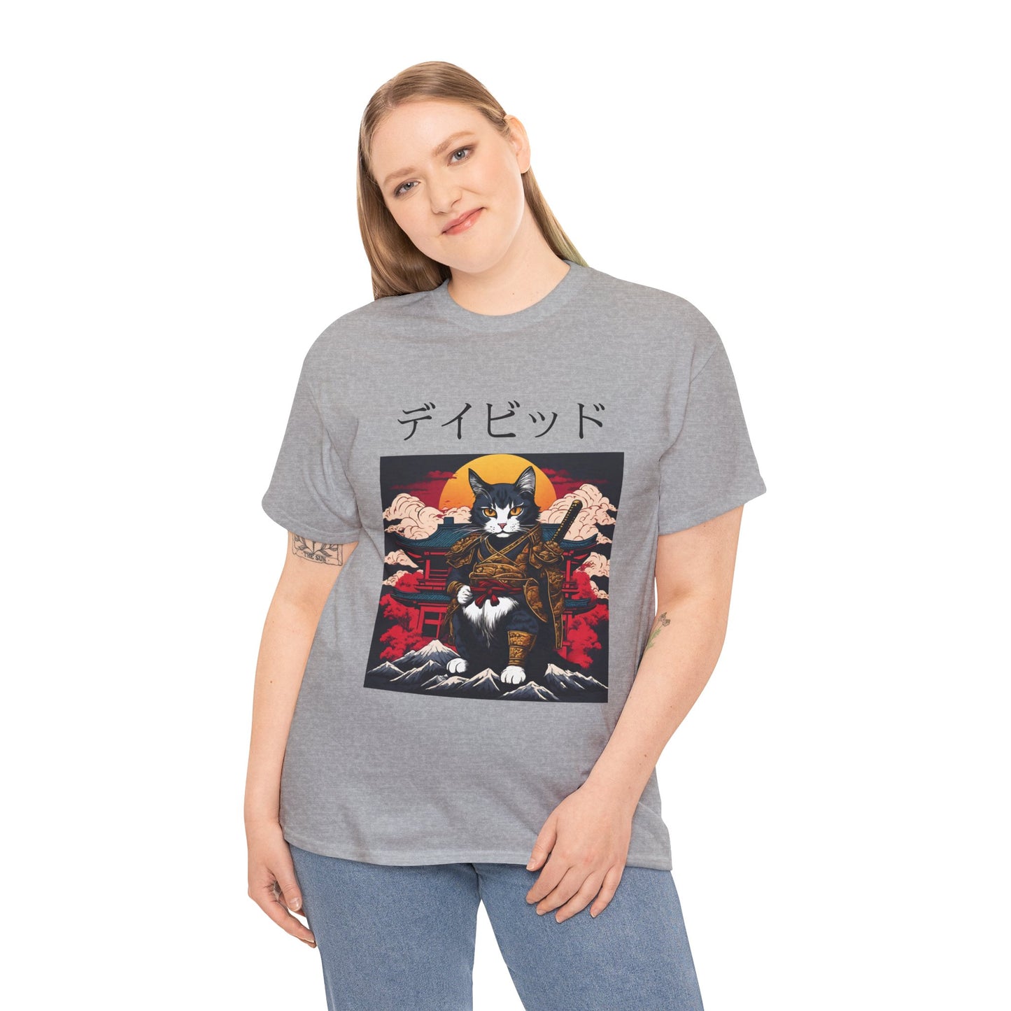 T-shirt japonais personnalisé avec votre nom T-shirt japonais personnalisé T-shirt d'anime de chat samouraï Votre texte Hiragana Katakana Kanji Femmes Hommes T-shirt