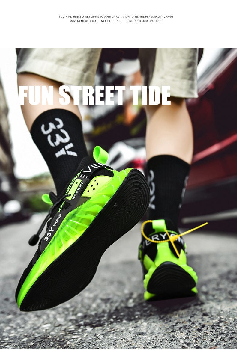 green sneakers predatorx flashlander shoes with model running