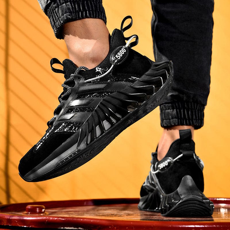 black sneakers pair predatorx clan flashlander model walking