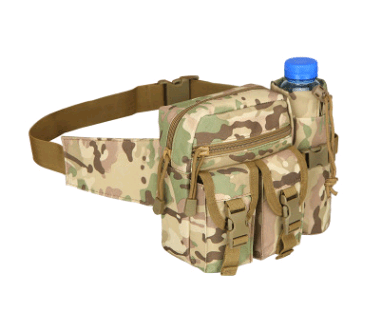 green desert army camouflage military waist bag with kettle pockets and water bottle pocket sport waist bag flashlander left side