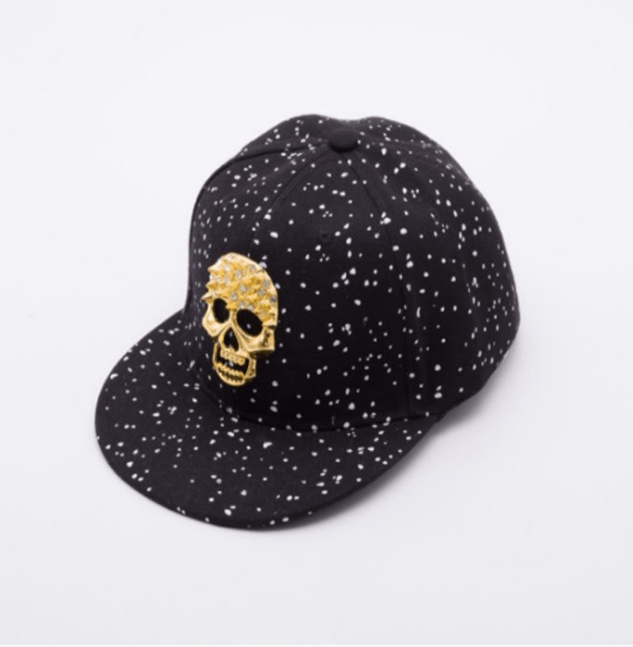 black cap skull star flashlander left side men's cap