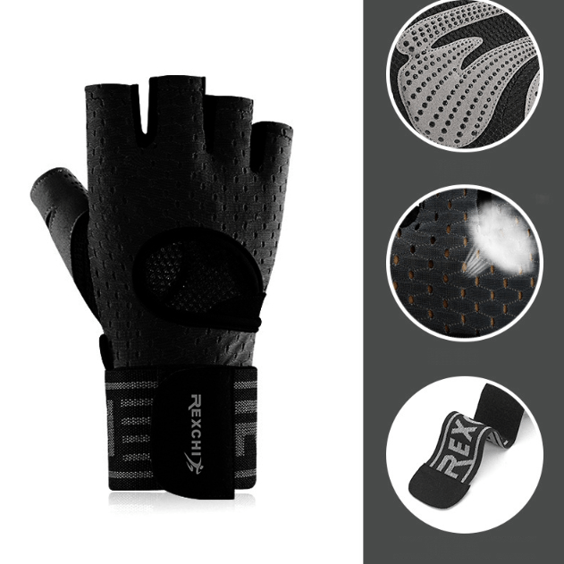 black Gym Gloves Weightlifting Gloves Flashlander close-up