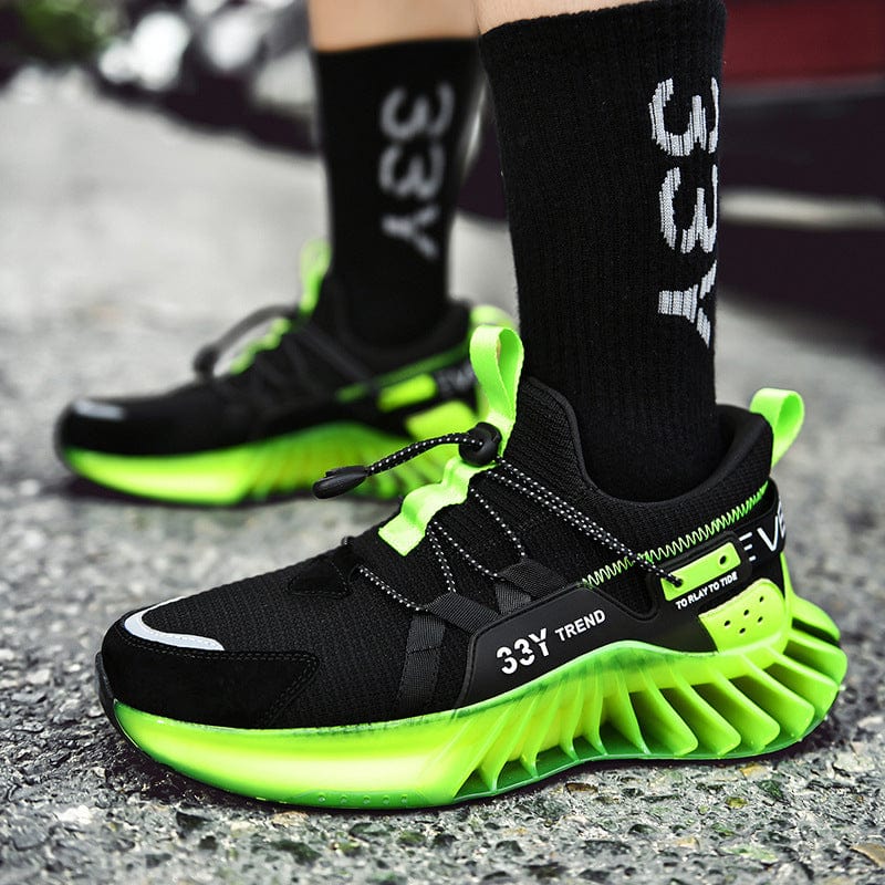 fluorescent green sneakers predatorx b1 flashlander left side men model standing with shoes