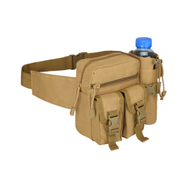 brown desert military waist bag with kettle pockets and water bottle pocket sport waist bag flashlander left side outdoor bag