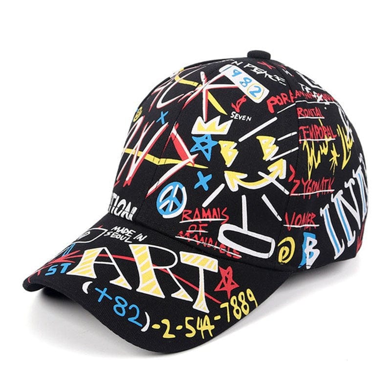 balck and colorfull graffiti cap ice-d2 flashlander left side baseball cap piece and love