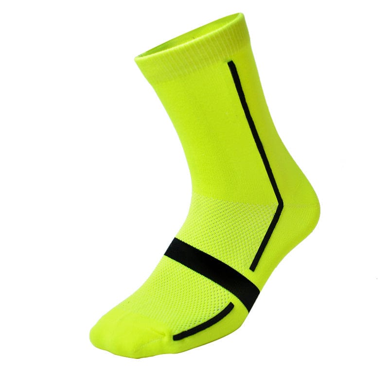 green fluorescent socks lithing flashlander left side cycling socks