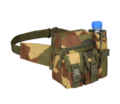 green jungle camouflage military running waist bag with kettle pockets and water bottle pocket sport waist bag flashlander left side