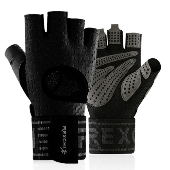 black dark grey Gym Gloves Weightlifting Gloves Flashlander front side and back side