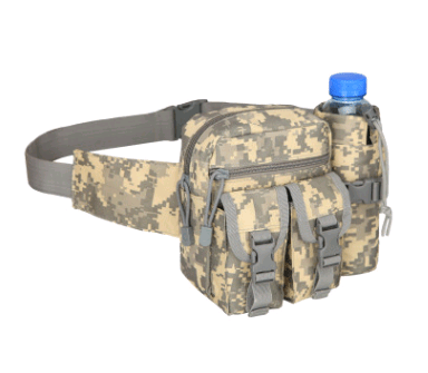 brown desert camouflage military waist bag with kettle pockets and water bottle pocket sport waist bag flashlander left side