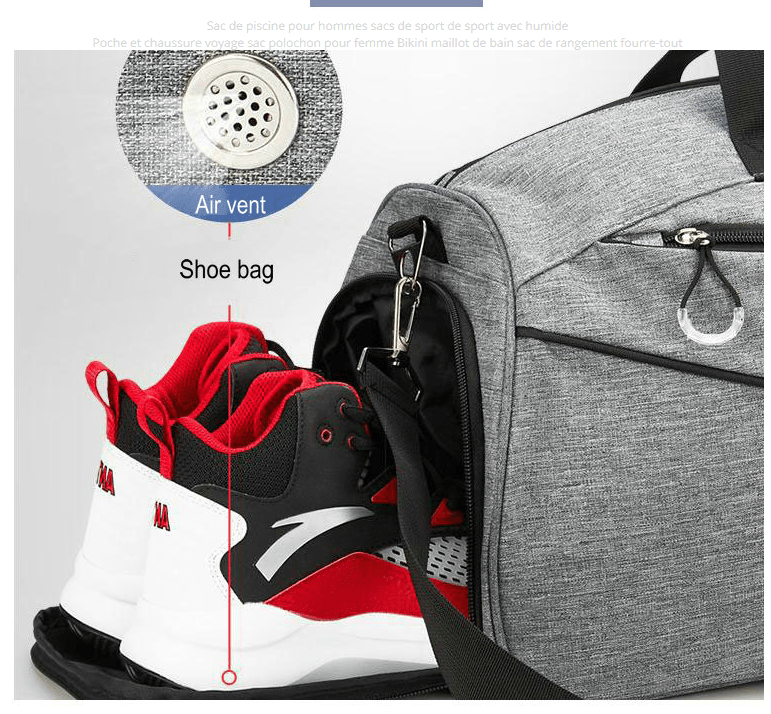 grey gym bag and travel bag airx flashlander inside sneakers pocket and more