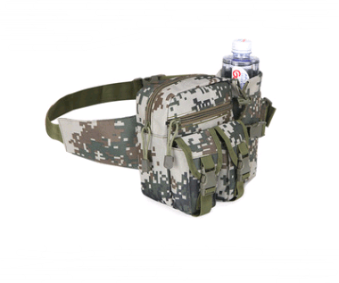 green camouflage military waist bag with kettle pockets and water bottle pocket sport waist bag flashlander left side